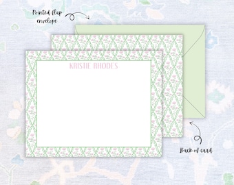 Personalized Floral Stationery Set | Hostess Gift | Green Scallop Note Card | Gift Set  | Gift for Her