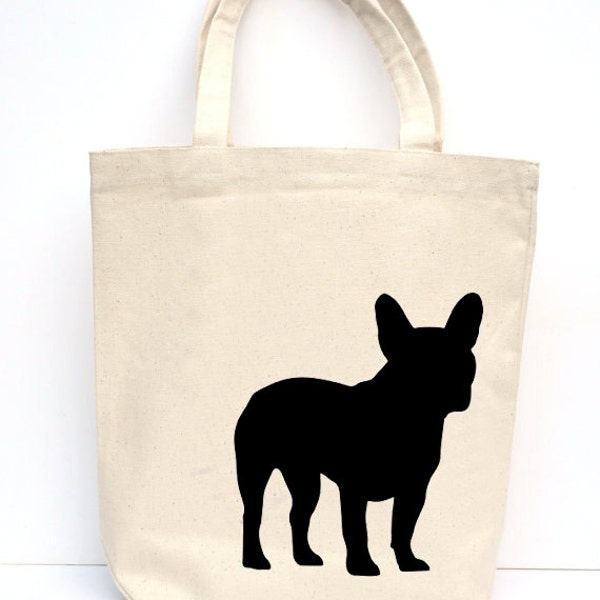 French Bulldog Canvas Tote - Medium Screen Printed French Bull Dog Tote Custom Color