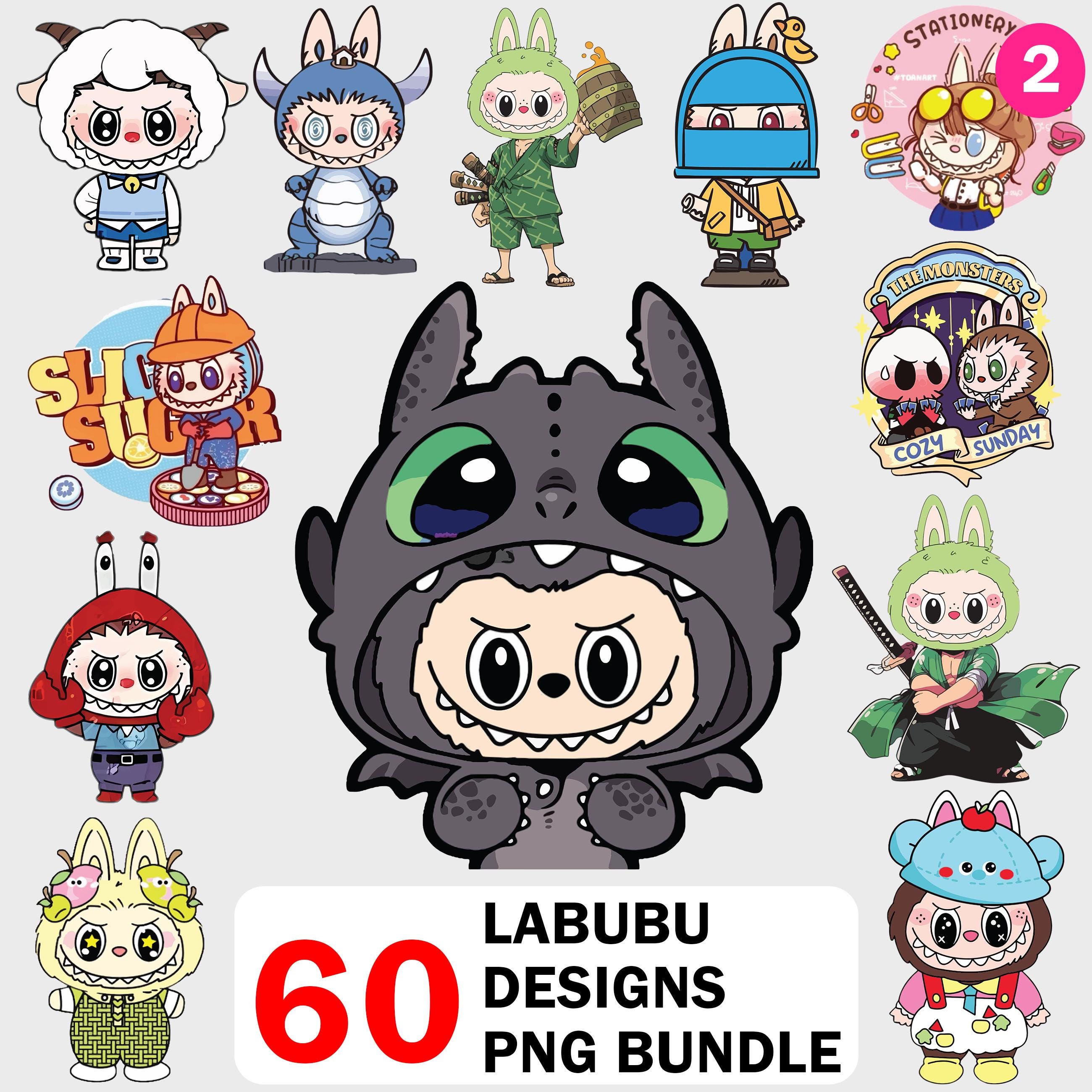 60 Labubu Design PNG Bundle Vol 2 | Adesivi digitali kawaii carini | PNG carini di Labubu | Arte con figure di Labubu | Download di Labubu | Clipart PNG di Labubu