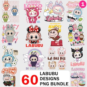 60 Labubu Design PNG Bundle Vol 1 | Adesivi digitali kawaii carini | PNG carini di Labubu | Arte con figure di Labubu | Download di Labubu | Clipart PNG di Labubu