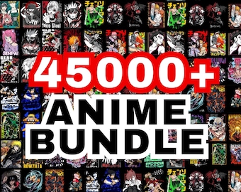 Paquete de más de 45 000 diseños de anime con fondo transparente, ideal para impresión bajo demanda, camisetas con capucha y diseños de anime PNG, megapaquete.