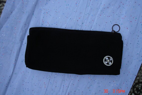 Vintage Black Textured Clutch Bag with Rhinestone… - image 2