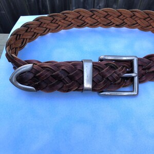 Vintage Braided Brown Leather Belt With Silver Metal Buckle  display picture 1