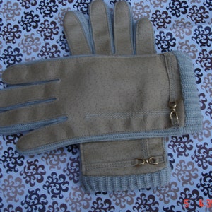 Vintage Faux Leather and Knit Beige  Gloves - Nice