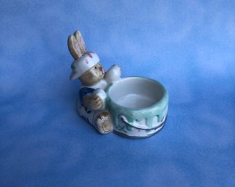 Vintage Ceramic Easter Bunny Rabbit with Paint Can Tea Candle Holder - Papel Giftware - Sweet