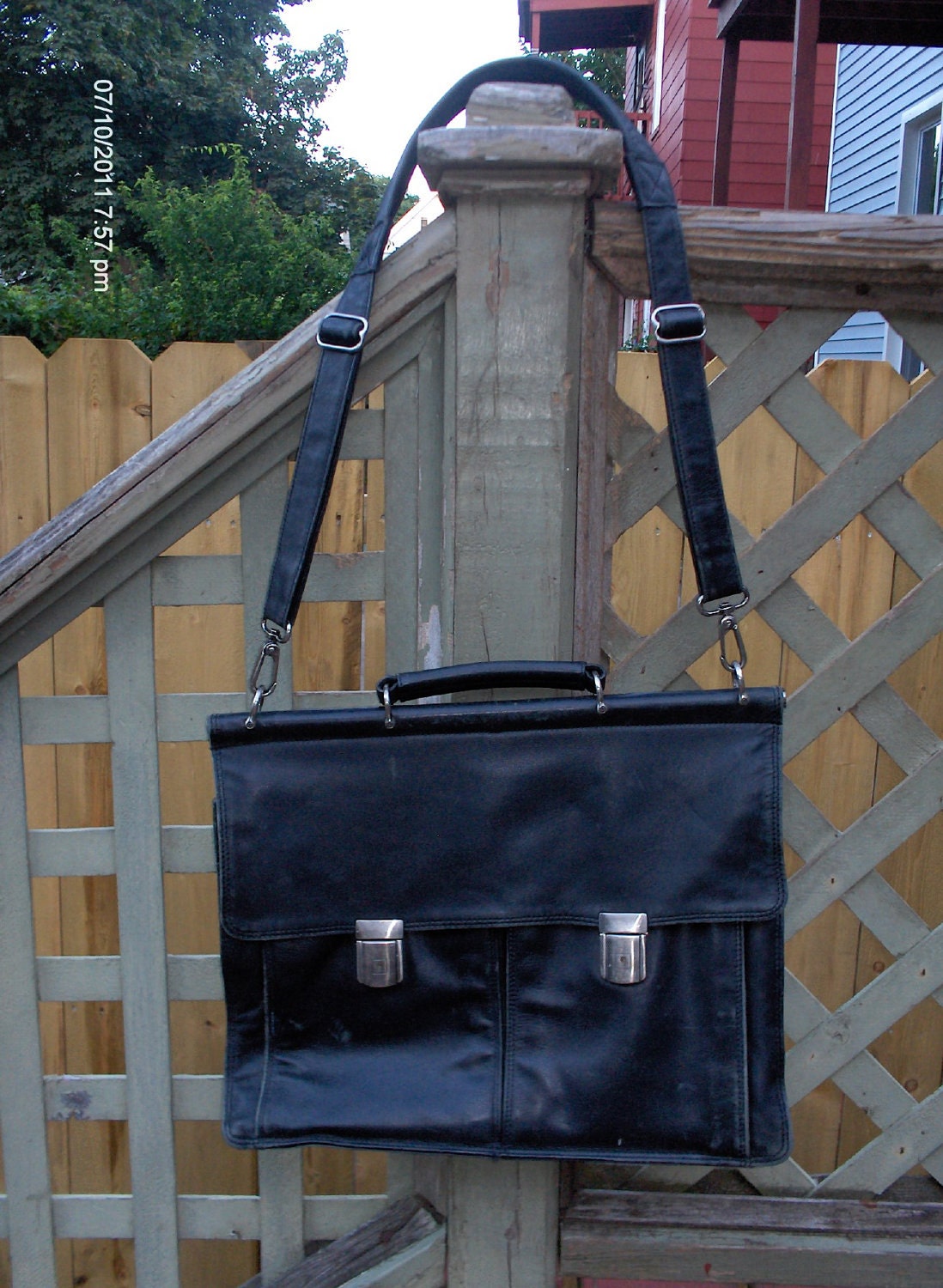 El Portal Black Leather Shoulder Bag messenger Bag satchel briefcase Nice Etsy
