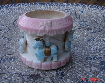 Vintage Baby Pink and Baby Blue Carousel Planter by Ruben's Originals of Los Angeles - Sweet