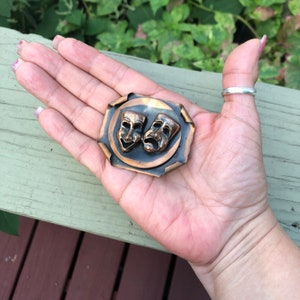 Vintage Copper Comedy and Tragedy Brooch/Pin - Unique Shape