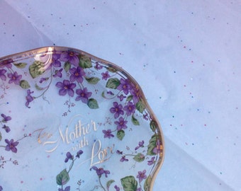 Vintage Collectible Lefton Mothers Love Purple Violets Catch all Trinket Dish - Beautiful