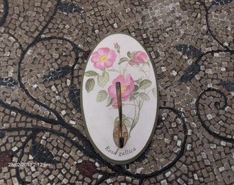 Vintage Oval Rosa Gallica Wall Hanging with Coat Hook - Lovely