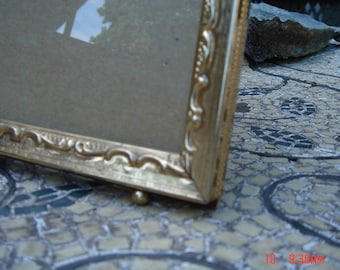 Vintage Brass color Metal and Glass Ornate Picture Frame - Beautiful