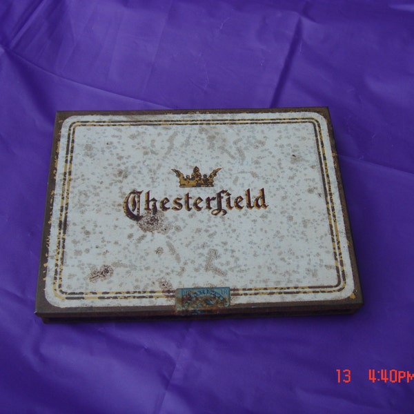 Antique Chesterfield Cigarette Hinged Tin - Rusty Shabby Tin
