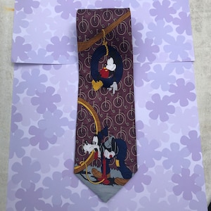 Vintage Disney Mickey Mouse and Goofy Purple Bicycle Themed Necktie - Very Nice