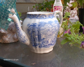 Antique Ridgway ''Oriental'' Pattern Transferware Coffee Pot - England - Very Rare