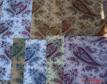 Vintage Cotton Fabric Pieces (9) in Paisley Designs for Crafting / Quilting