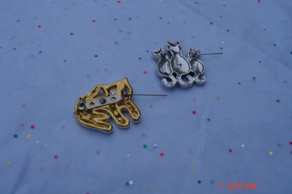 Vintage Silver/Gold Tone Metal Cat Pins/Brooches … - image 3