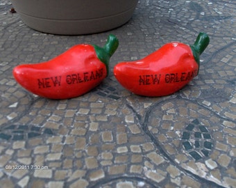 Vintage Red Chili Peppers Salt and Pepper Shakers - New Orleans