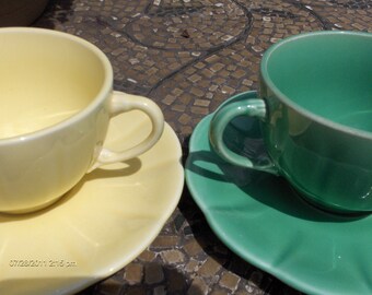 Vintage Lemon Lime Colors Ceramic Cups and Saucers - Sweet