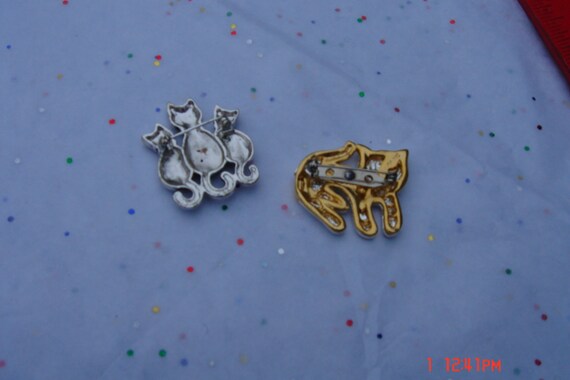 Vintage Silver/Gold Tone Metal Cat Pins/Brooches … - image 2