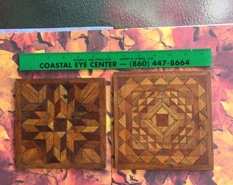 Vintage Hand Made Wood Marquetry Hot Pad/Trivet Pot Holders - Unique