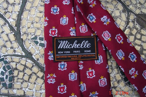 Vintage Michelle Polyester Necktie with Family Cr… - image 4