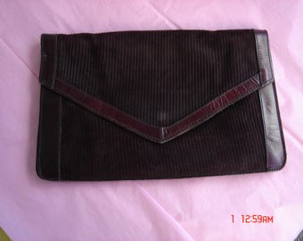 Vintage Italian Made Chocolate Brown Leather and Suede Envelope Purse/Handbag