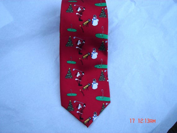 Vintage Cape Cod Neckwear Silk Santa and Snowman Golfing Necktie