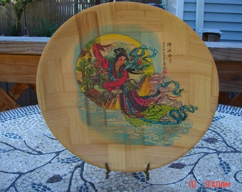 Vintage 12'' Decorative Chinese Bamboo Display Plate - Made in Taiwan Republic of China