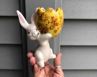 Vintage Ceramic Bunny Rabbit Speckle Egg Vase - Sweet