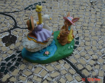 Vintage Bunnies and Duck Figurine by Kathy Jeffers for Avon Fine Collectibles