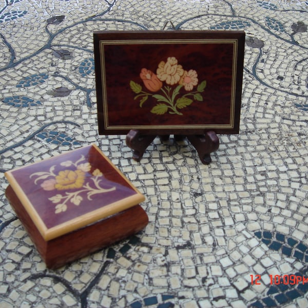 Vintage Floral Decor Hinged lid Wood Box and Plaque - Lovely