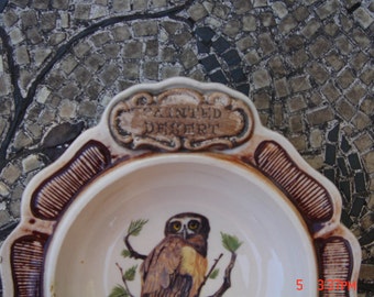 Vintage Treasure Craft Hand Painted Owl Trinket Bowl - Made in the U.S.A.