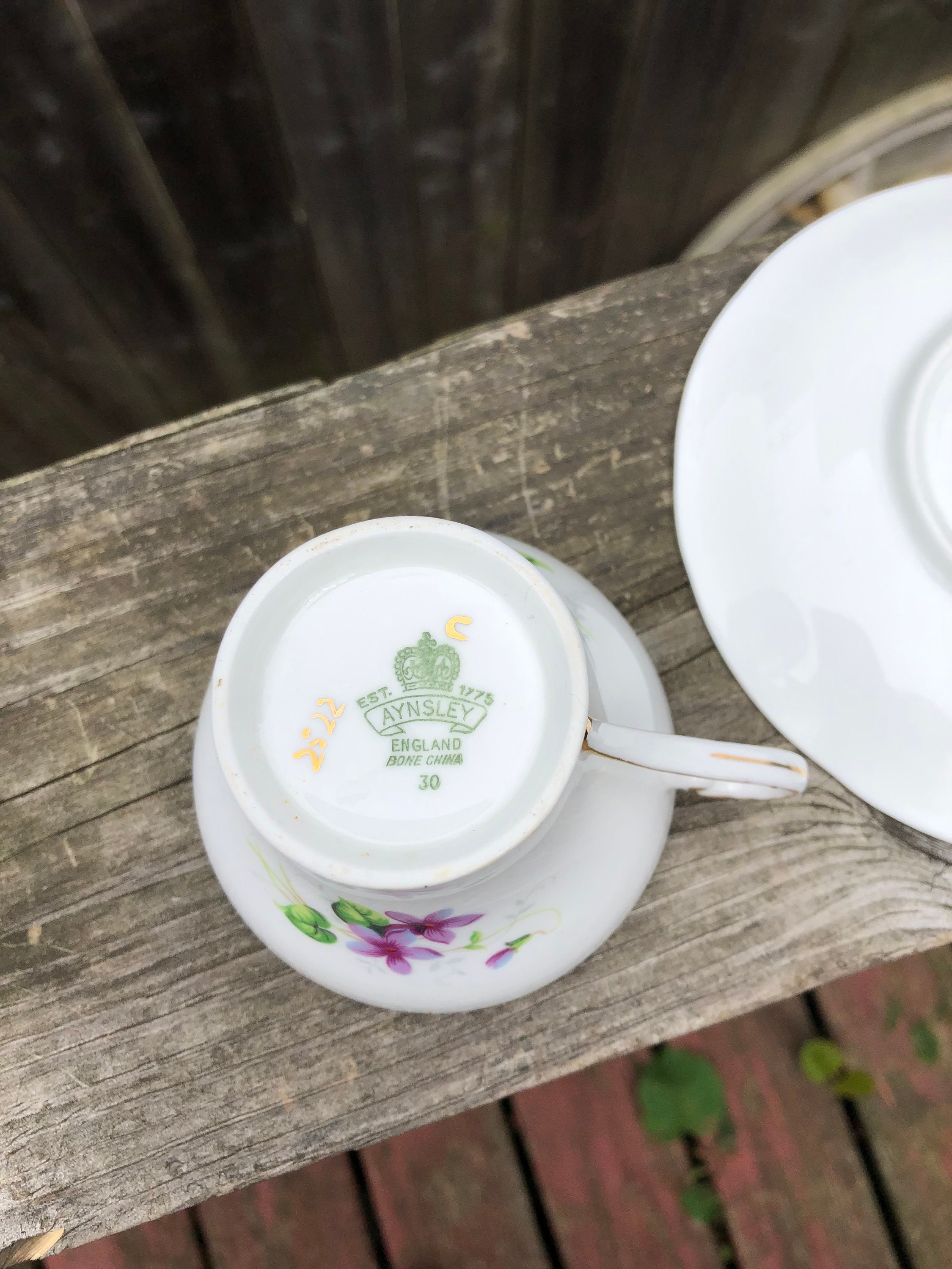 Vintage Aynsley Bone China Purple Violets Cup and Saucer