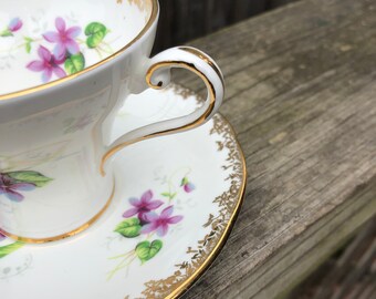 AYNSLEY English violet  陶器 Aynsley Teacup and Saucer, Violet Teacup, English Bone China