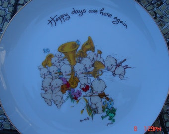 Vintage Kewpie Collectible Porcelain Display Plate - Happy Days are here again - 1973 - Great Condition