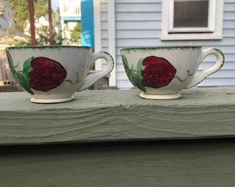 Vintage Blue Ridge Southern Potteries - Hand Painted  Wild Strawberries Pedestal Cups (2) - Rare