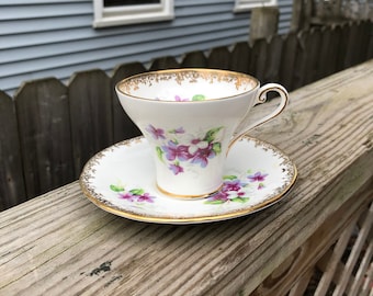 AYNSLEY English violet  陶器 Vintage Aynsley Bone China Purple Violets Cup and Saucer