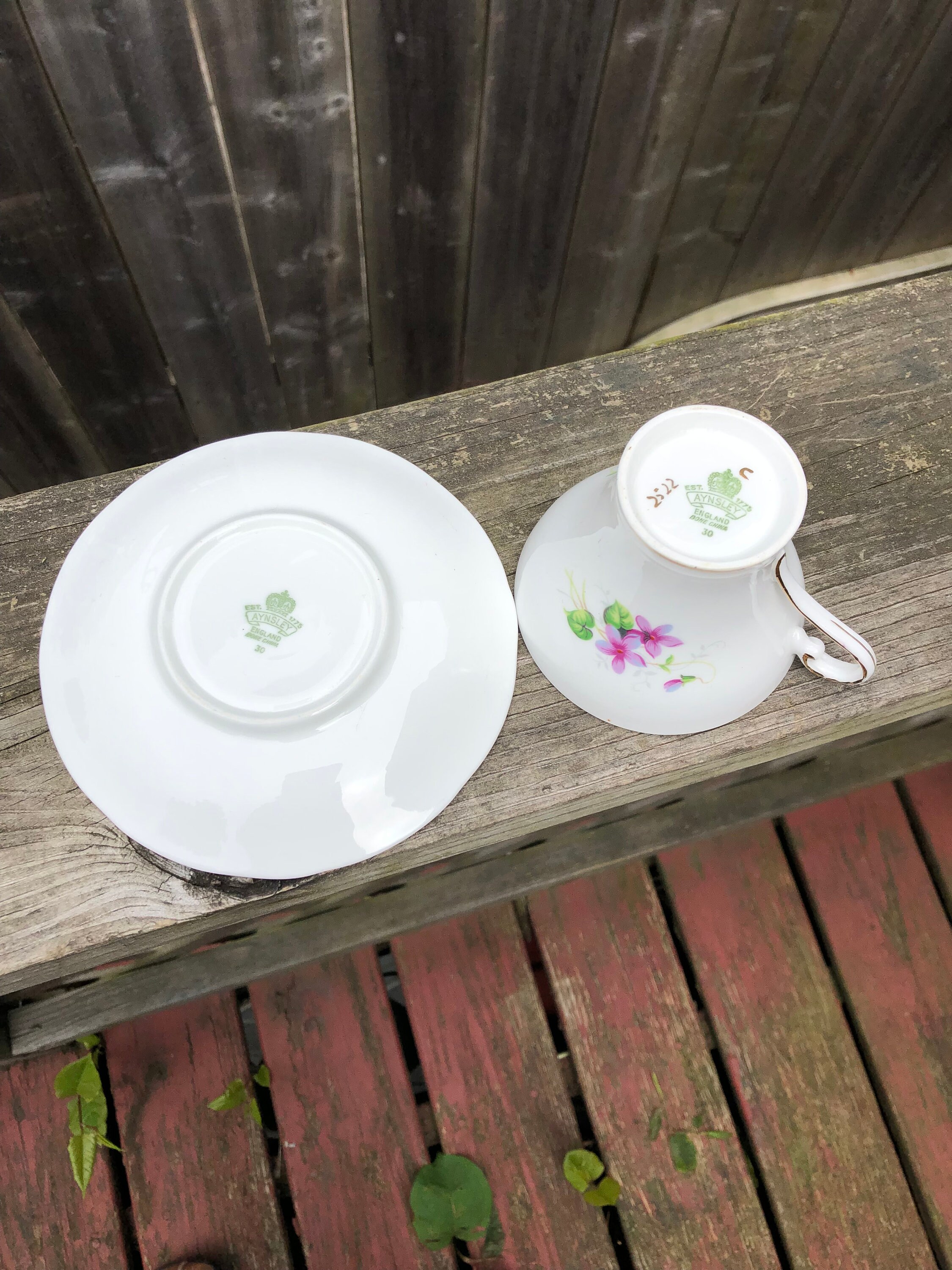 Vintage Aynsley Bone China Purple Violets Cup and Saucer