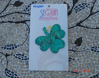 Vintage Wrights Sequin Three Leaf Clover Applique Pin