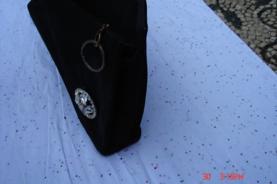 Vintage Black Textured Clutch Bag with Rhinestone… - image 5