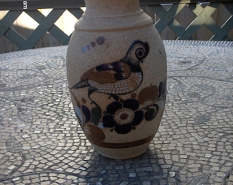 Vintage Mexican Tonala Folk Art Clay Pottery Vase - Beautiful