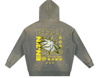 Vintage Washed Frayed Fleece Hoodie - Enjin Vintage Hoodie | Washed & Frayed Aesthetic Streetwear