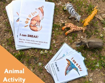 Flashcards dierenbeweging: activiteit grove motoriek (afdrukbaar)