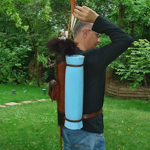 Multifunctional Tooled Leather Quiver, Holding A Bow, An Axe, A Knife And A Rope Or Blanket, With A Detachable Pouch image 5