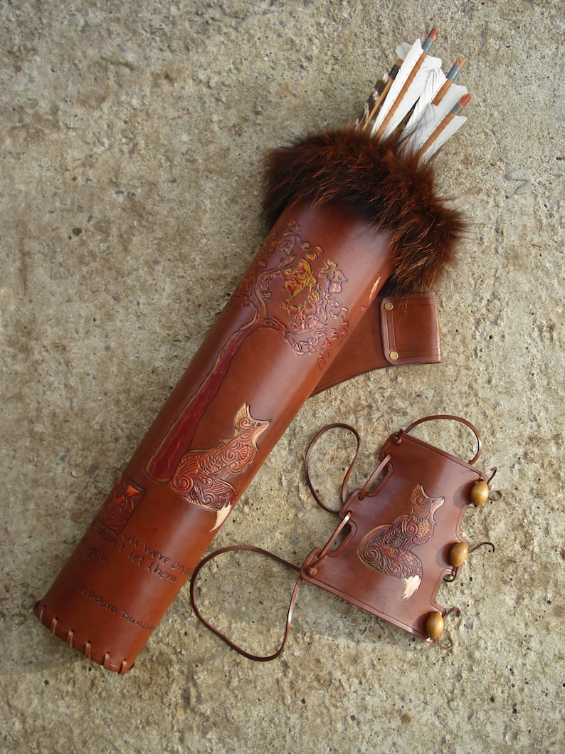 Archery Leather Set Of Hand Tooled A Quiver With Elliptical Etsy