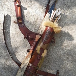 Multifunctional Tooled Leather Quiver, Holding A Bow, An Axe, A Knife And A Rope Or Blanket, With A Detachable Pouch image 7