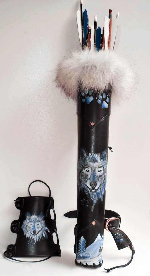 Archery Leather Set Hand Tooled Leather Blue Wolf Etsy