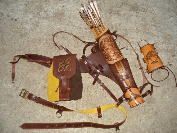 Carquois dorsal en cuir noir avec sangles porte-arc – Équipement de tir à l'arc traditionnel * - France