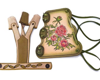 Archery Leather/Suede Set Of An Arm Guard And A Shooting Glove