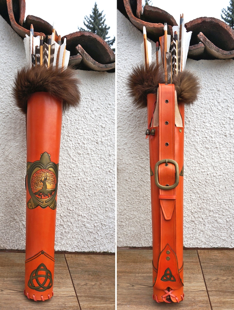 Archery Leather Back Quiver Hand Tooled Etsy